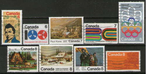 Canadá 9 Sellos Usados Olimpíadas = Pinturas = Censo 1971-73