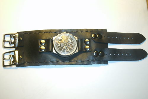 Pulsera Muñequera De Reloj En Cuero Negro Linda Y Comoda