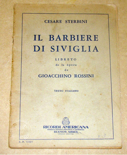 Cesare Sterbini Il Barbiere Siviglia Libreto Ricordi Kktus