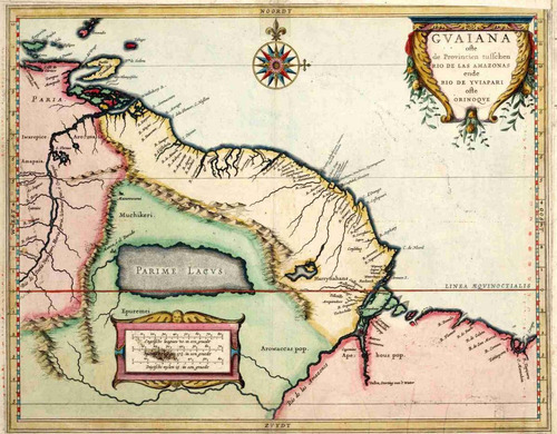 Lienzo Tela Canvas Carta Guayana Mapa Sur América 1625 50x64