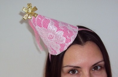 Tiara Casquete Mini Chapéu De Fada Rosa Com Renda E Estrela