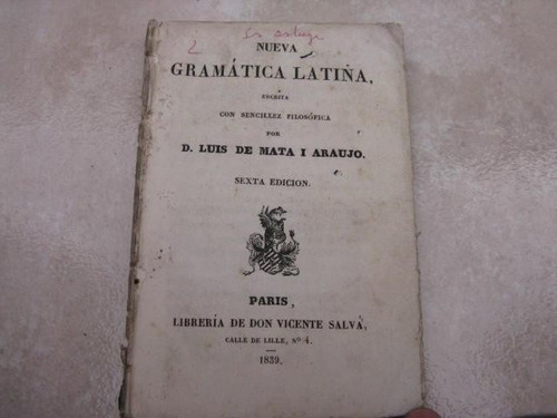 Mercurio Peruano: Antiguo Libro Gramatica Latina 1839 L22