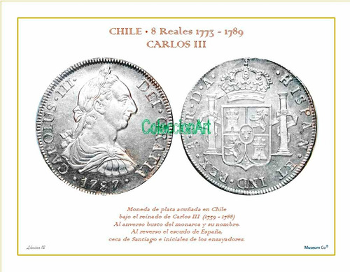 Lámina 12- 8 Reales 1787 Carlos 3o Dl Album Monedas De Chile