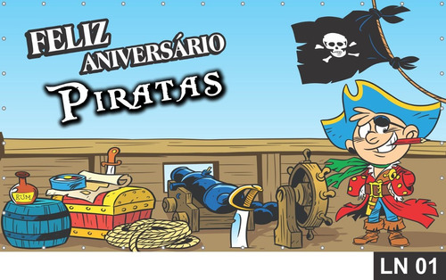 Painel De Festa Aniversário Piratas 2,00x1,00m Lona 