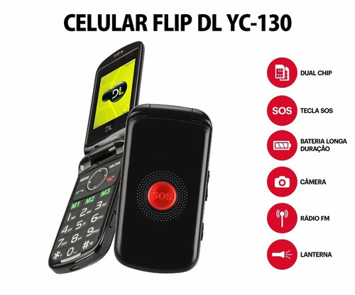 Celular Para Idosos Sos Flip Tecla Grande Dl- Modelo Yc-130