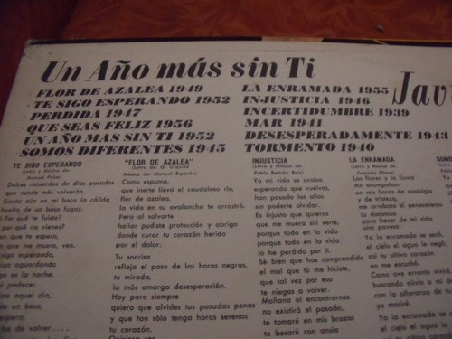 Lp Javier Solis Un Año Mas Sin Ti, (Usado)