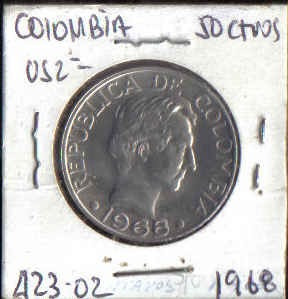 Colombia 50 Centavos 1968 Jer423.02