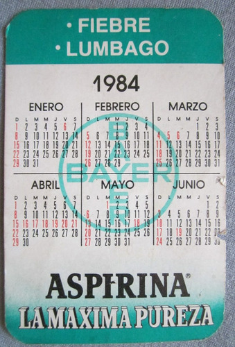 Antigo Almanaque De Aspirina De Bolsillo 1983