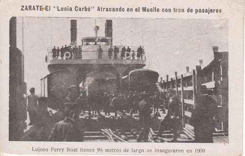 Antigua Postal Argentina Ferry Lucia Carbo Barco Ferrocarril
