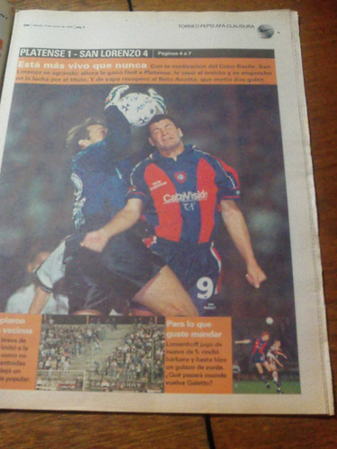 Diario Ole 14/3/1998 - Platense 1 San Lorenzo 4 / Palermo
