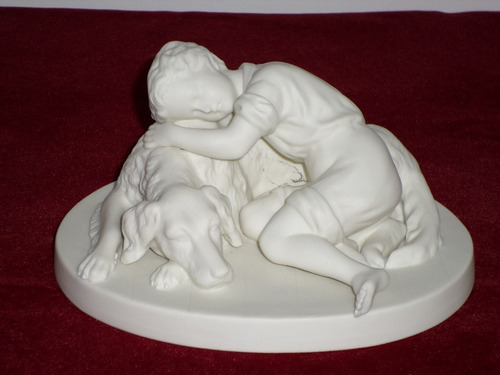 Antigua Figura De Porcelana Gustafsberg Suecia Niño Y Perro