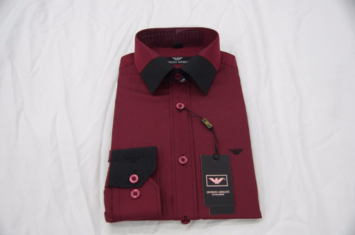 Camisa Social Masculina Armani  , Cor Vermelho Escuro Pret