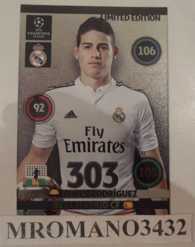 Tarjeta Adrenalyn Limited Edition James Rodriguez Ch 2015