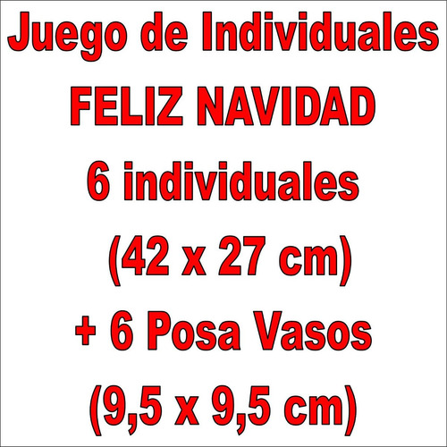 Imagen 4 de 7 de Juego De Manteles Individuales Feliz Navidad + 6 Posa Vasos