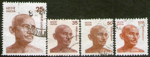 India 4 Sellos Usados Mahatma Gandhi Años 1976-91