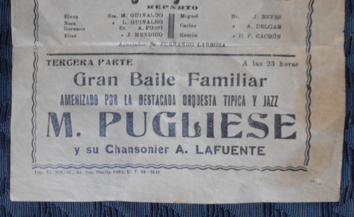 Panfleto Evento Artistico De 1938. Orquesta Tipica Pugliese