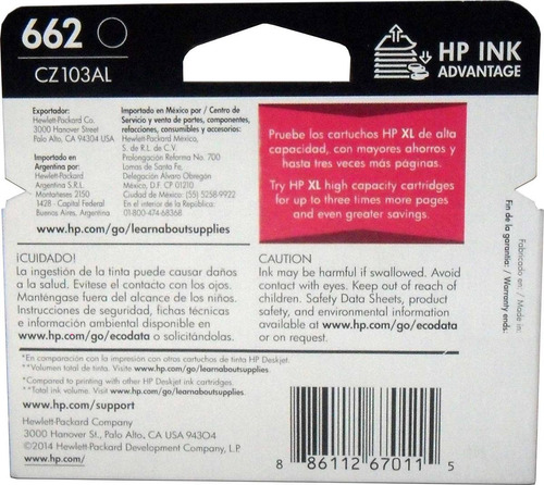 Cartucho Tinta Hp 662 Negro Cz103al Original 1515 3545 4646