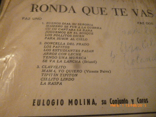 Vinilo Lp De Eulogio Molina -ronda Que Te Vas (u1000