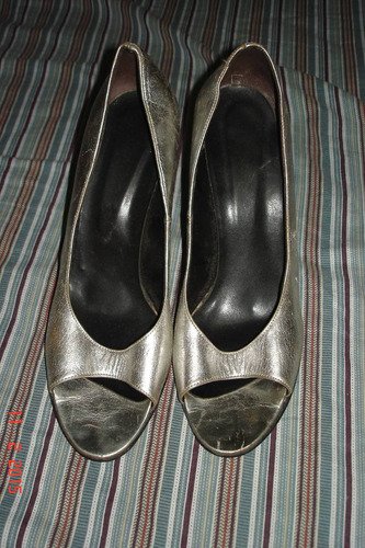 Zapatos Mujer Taco Boca De Pez Plateados Talle 39
