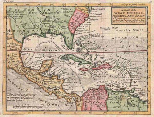 Lienzo Canvas Arte Mapa Indias Occidentales Caribe 1732