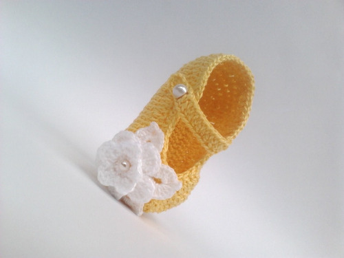 A267 Sapatinho De Croche Para Bebe Feminino Amarelo Menina