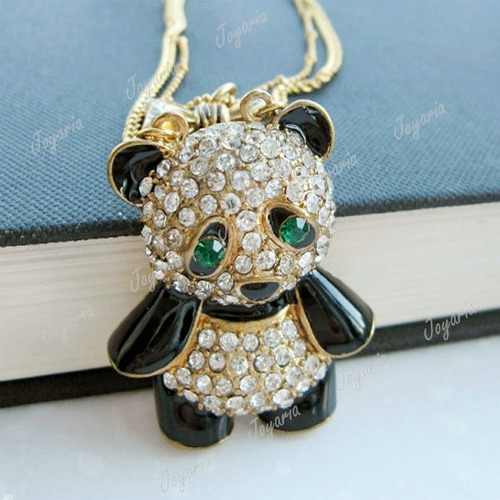 Cadena Collar Vintaje Con Bonito Dije De Osito Panda Perlas