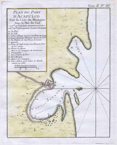 Lienzo Tela Mapa Acapulco 1764 Carta Náutica Plano Grabado