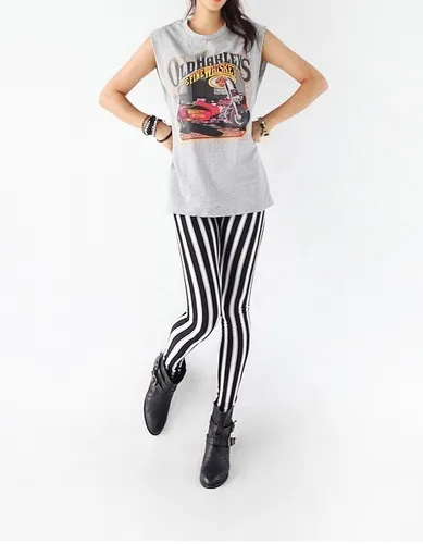 Cal a Legging Listrada Preta Branca Infantil Juvenil Tam 12