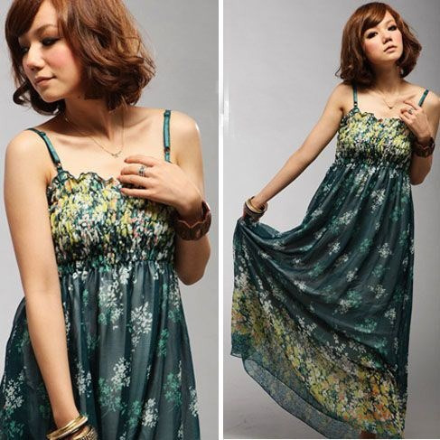 Delicado Vestido Gasa Fondo Verde Florcitas Forro Corto T: S