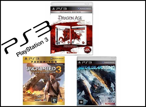 Kit 3 Jogos Ps3 Dragon Age Uncharte 3 E Metal Gear Rising