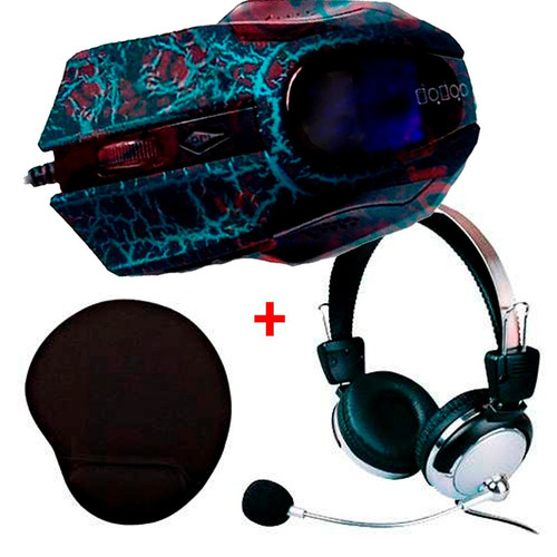 Kit Gamer Pc- Fone Headset+ Mouse 3200dpi + Mouse Pad Brinde