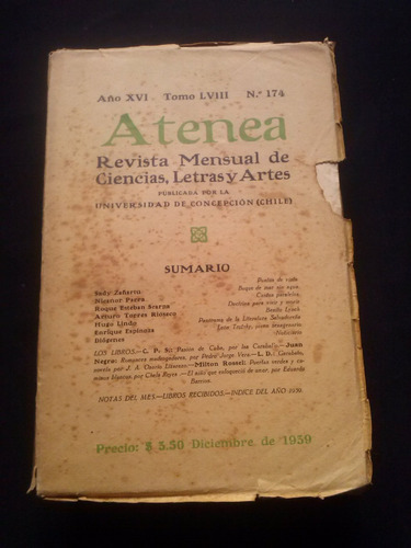 Revista Atenea N° 174 Diciembre De 1939 Nicanor Parra