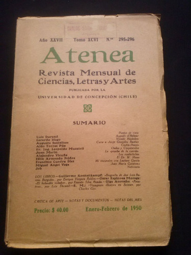 Revista Atenea N° 295 296 Enero Febrero De 1950