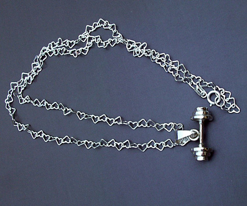 Cadena Y Dije De Pesa Mancuerna De Gym En Plata Ley.925