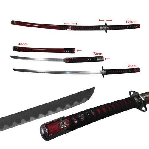 Katana Samurai Doble Wakizashi Espada Rojo Acero