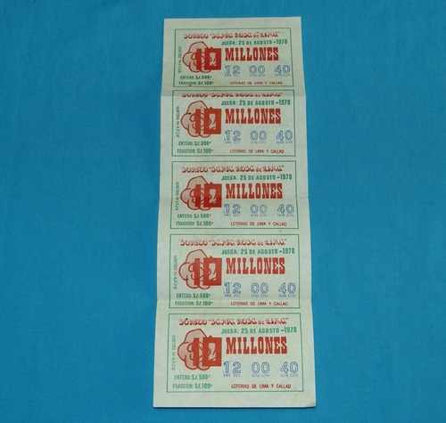 Antiguo Billete Lotería Lima Y Callao Santa Rosa D Lima 1978