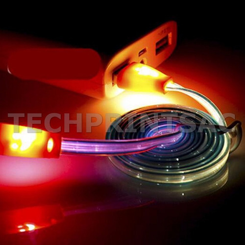 Cable Android Micro Usb Led Multicolor Carga Datos
