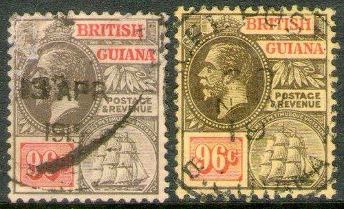 Guyana Británica 2 Sellos Usados Rey George V Años 1913-17