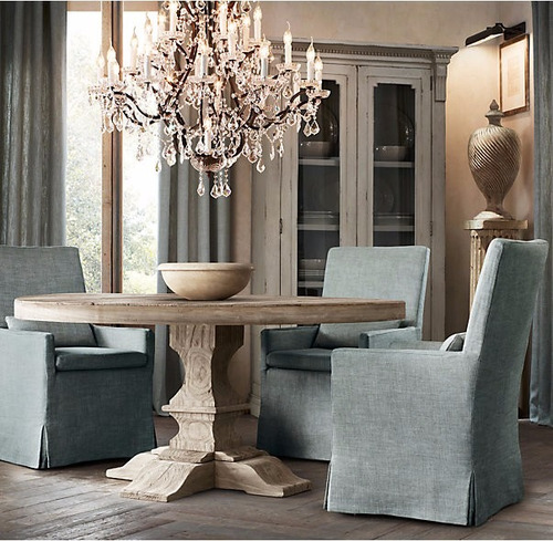 Mesa Fem Redonda - Madera Maciza Estilo Restoration Hardware