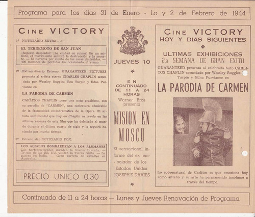 1944 Charles Chaplin Programa Cine Victory Parodia De Carmen