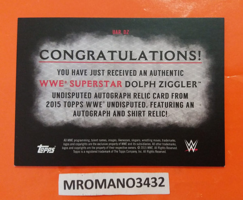 Tarjeta Autografiada Y Pedazo De Camisa Dolph Ziggler Wwe (Usado)