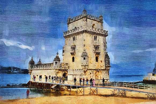 Portugal Lisboa - Torre De Belem Nubes 2 - Lámina 45 X 30 Cm