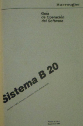 Manual De Operaciones Software De Sistema B 20 De Burroughs