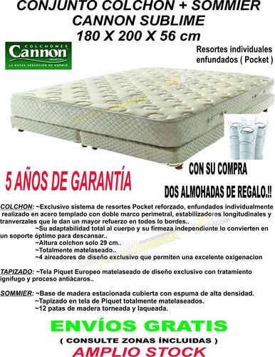 Sommier Y Colchon Cannon Sublime 180x200 Resorte Individual