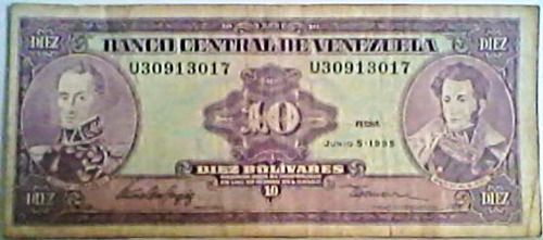 1995 5 Junio U Billete De 10 Bolívares