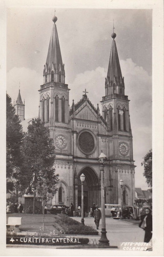 Antigua Fotografia Postal Colombo Catedral Curitiba Brasil