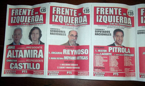 Boleta Elecciones 2011 Frente De Izquierda En La Plata