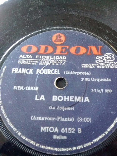 Vinilo Single De Frank Pourcel - La Bohemia  ( F77