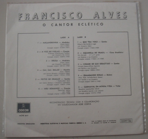 Lp   Francisco AlvesO Cantor Eclético -1969