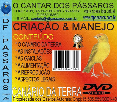 Dvd De Canario Da Terra  Criação E Manejo